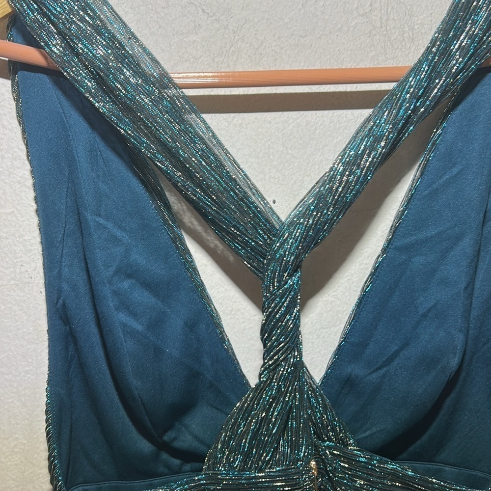 Lulus Ailey Gold and Teal Blue Skater Dress Size Medium NWT - Picture 7 of 10
